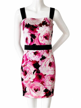 Dolce & Gabbana Floral Mini Sheath Dress Pink Rose Print Italy IT 38
